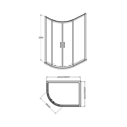 Hudson Reed Pacific 1200 X 900mm Offset Quadrant Contemp Chrome Aluminium,metal 1850x1180x880mm - AQU129 - JJ Building Materials