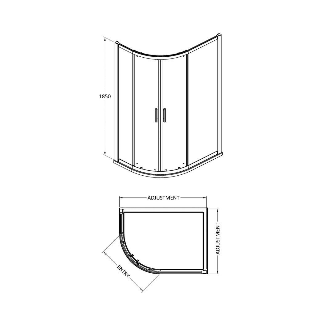 Hudson Reed Pacific 1200 X 900mm Offset Quadrant Contemp Chrome Aluminium,metal 1850x1180x880mm - AQU129H3 - JJ Building Materials