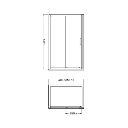 Hudson Reed Pacific 1200mm Single Sliding Door Contemp Chrome Aluminium,metal 1850x1190x44mm - AQSL12H3 - JJ Building Materials