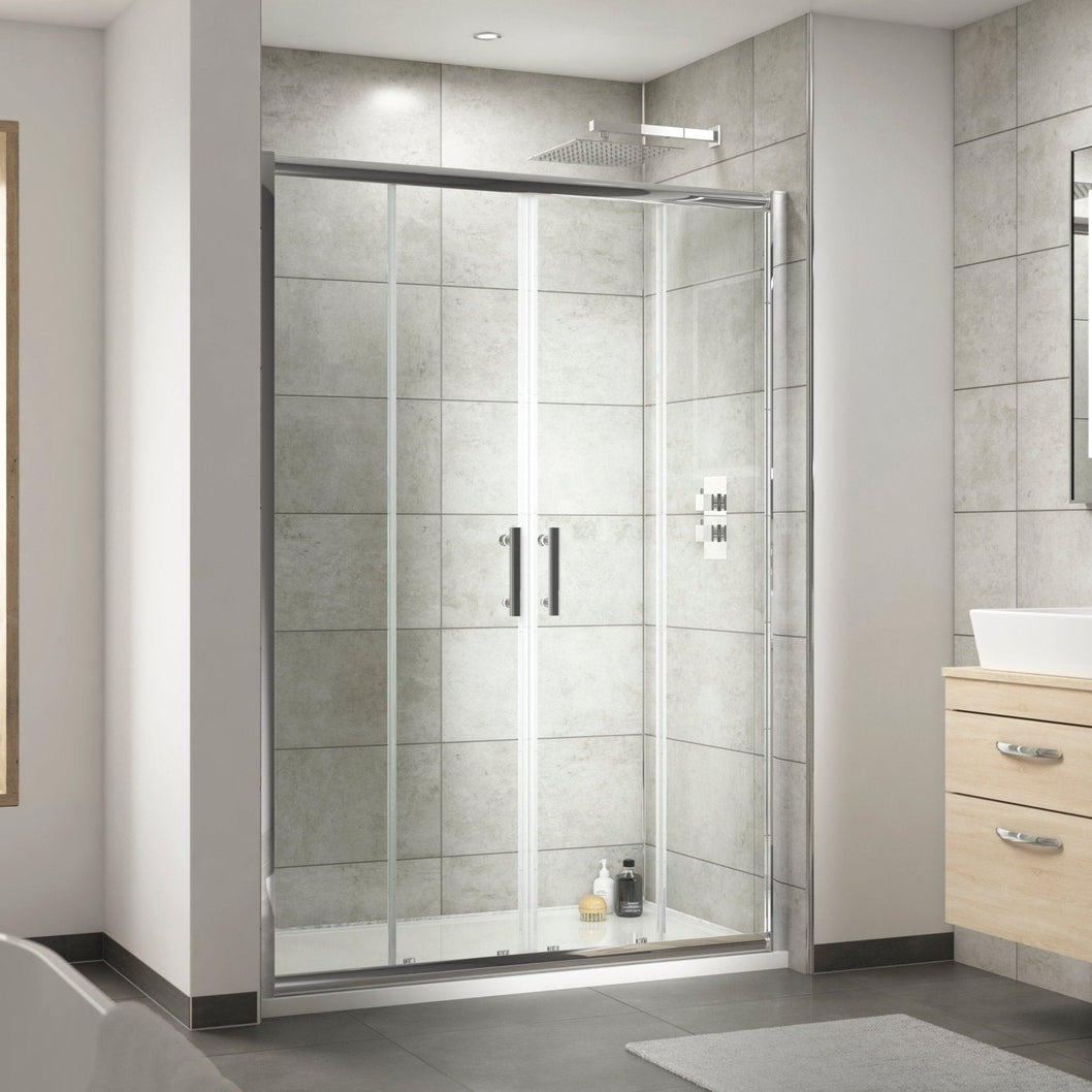 Hudson Reed Pacific 1400mm Double Sliding Door Contemp Chrome Aluminium,metal 1850x1390x44mm - AQSLD14 - JJ Building Materials