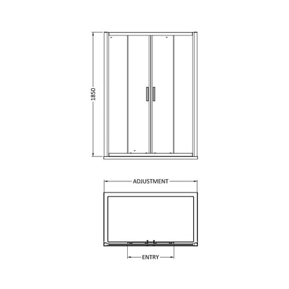 Hudson Reed Pacific 1400mm Double Sliding Door Contemp Chrome Aluminium,metal 1850x1390x44mm - AQSLD14H3 - JJ Building Materials