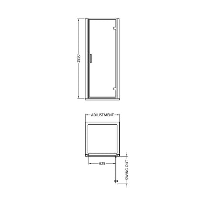 Hudson Reed Pacific 700mm Hinged Door Contemp Chrome Aluminium,metal 1850x690x44mm - AQHD70H3 - JJ Building Materials