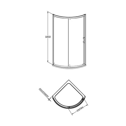 Hudson Reed Pacific 860mm Single Entry Quadrant Contemp Chrome Aluminium,metal 1850x910x910mm - AQSE1 - JJ Building Materials