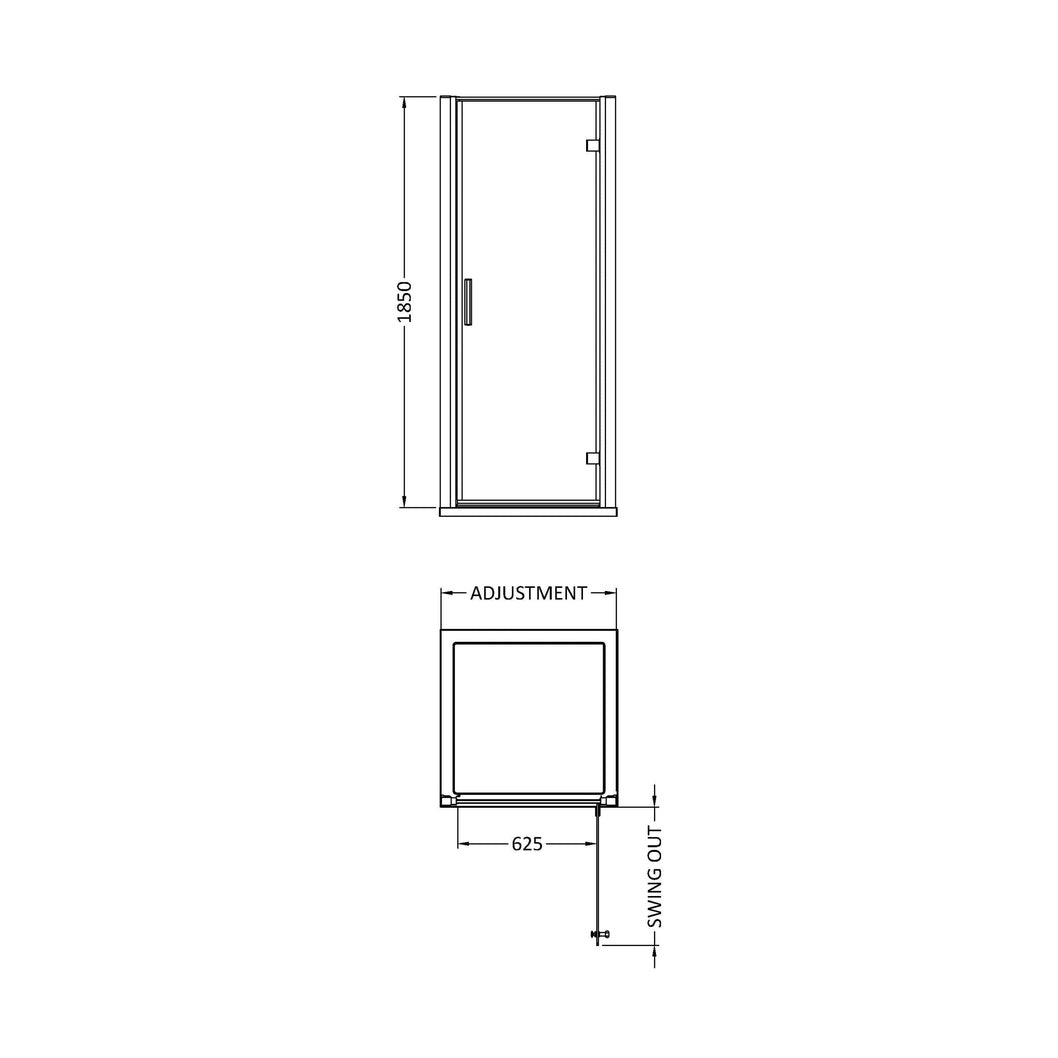 Hudson Reed Pacific 900mm Hinged Door Contemp Chrome Aluminium,metal 1850x890x44mm - AQHD90H3 - JJ Building Materials