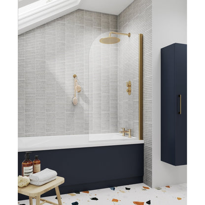 Hudson Reed Pacific Round Bath Screen Contemp Brushed Brass Aluminium 1430x790x24mm - JJ Building Materials