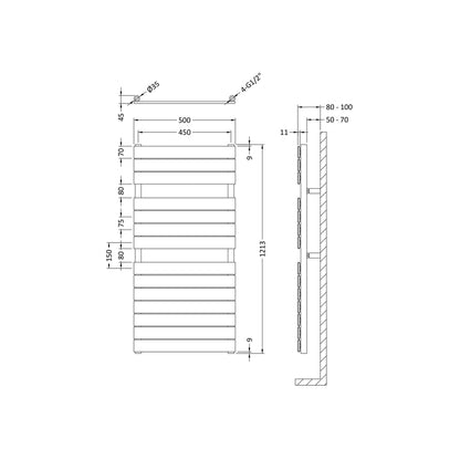 Hudson Reed Piazza Heated Towel Rail Contemp Anthracite Steel 1213x500x100mm - JJ Building Materials