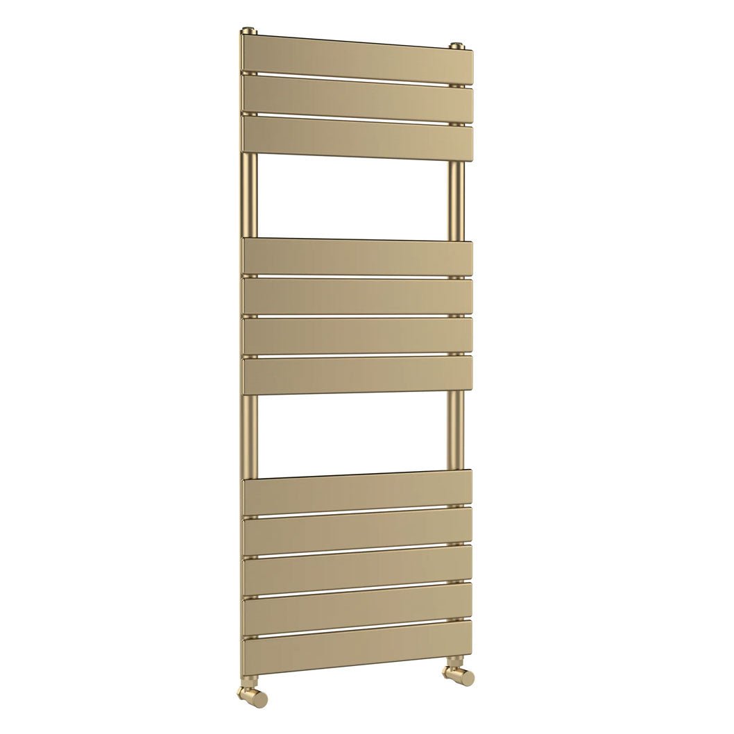Hudson Reed Piazza Square Flat Towel Radiator 1213x500 Contemp Brushed Brass Steel 1213x500x100mm - JJ Building Materials