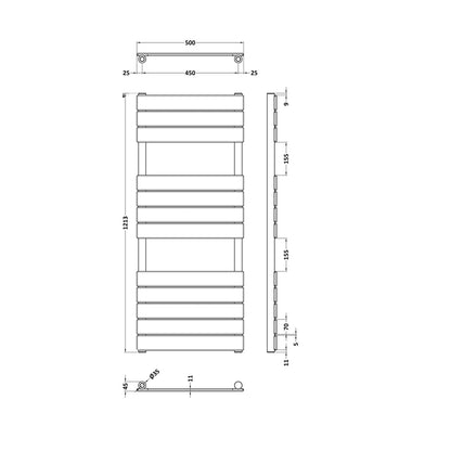 Hudson Reed Piazza Square Flat Towel Radiator 1213x500 Contemp Brushed Brass Steel 1213x500x100mm - JJ Building Materials