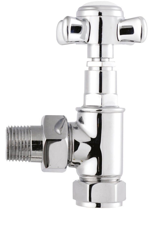 Hudson Reed Radiator Valves Crosshead Angled Radiator Valve Pack (pairs) Trad Chrome Steel 87x115x64mm - JJ Building Materials