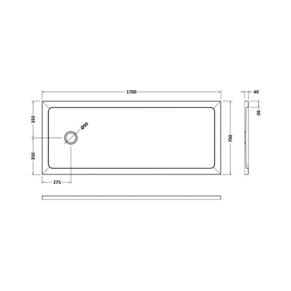 Hudson Reed Rectangular Trays Bath Replacement Shower Tray 1700 X 700mm Contemp Grey Slate Acrylic Capped Abs Caco3 And Pu - JJ Building Materials