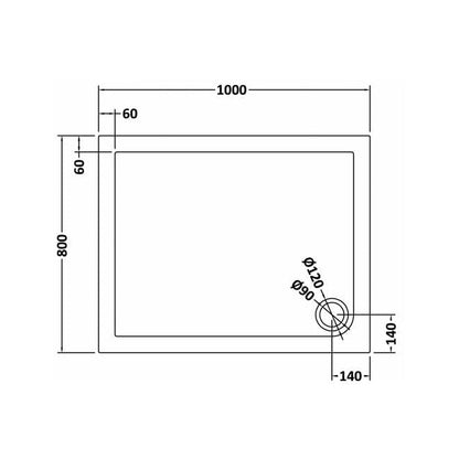 Hudson Reed Rectangular Trays Rectangular Shower Tray 1000 X 800mm Contemp Grey Slate Acrylic Capped Abs Caco3 And Pu - JJ Building Materials