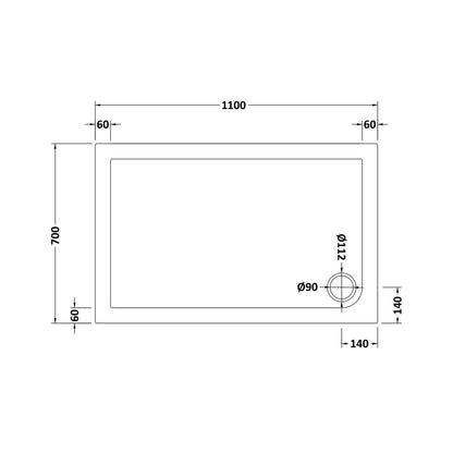 Hudson Reed Rectangular Trays Rectangular Shower Tray 1100 X 700mm Contemp White Acrylic Capped Abs Caco3 And Pu - JJ Building Materials