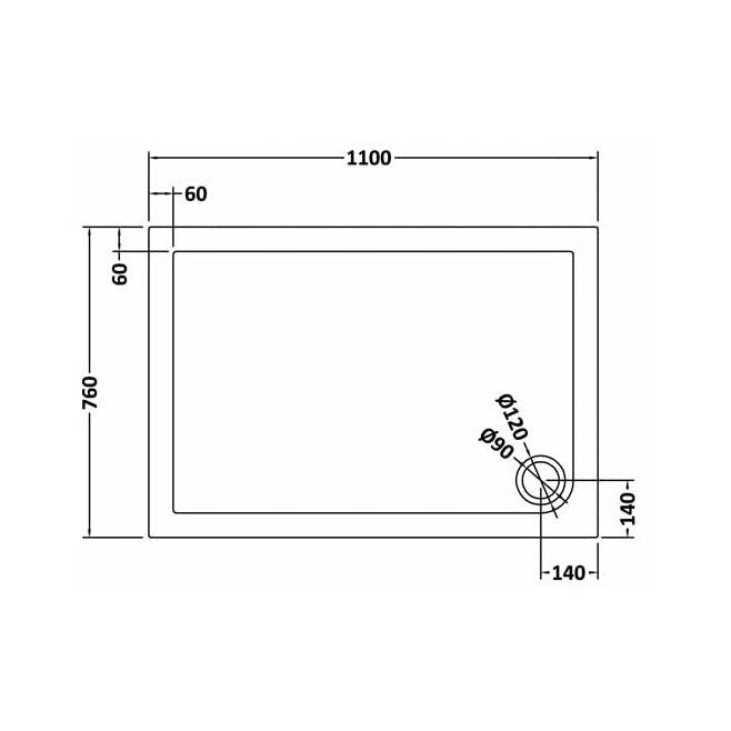 Hudson Reed Rectangular Trays Rectangular Shower Tray 1100 X 760mm Contemp Grey Slate Acrylic Capped Abs Caco3 And Pu - JJ Building Materials