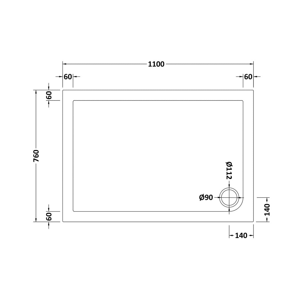Hudson Reed Rectangular Trays Rectangular Shower Tray 1100 X 760mm Contemp White Acrylic Capped Abs Caco3 And Pu - JJ Building Materials