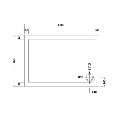 Hudson Reed Rectangular Trays Rectangular Shower Tray 1100 X 760mm Contemp White Acrylic Capped Abs Caco3 And Pu - JJ Building Materials