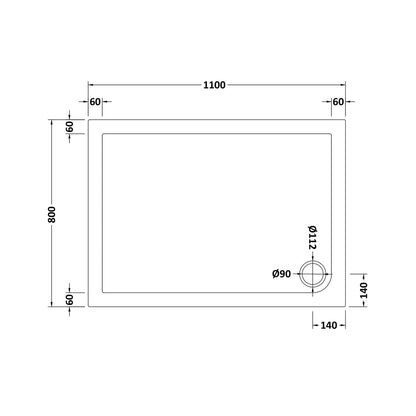 Hudson Reed Rectangular Trays Rectangular Shower Tray 1100 X 800mm Contemp White Acrylic Capped Abs Caco3 And Pu - JJ Building Materials