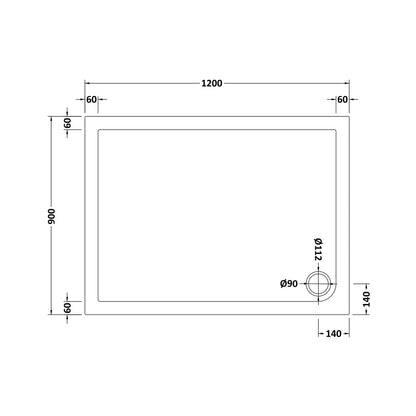 Hudson Reed Rectangular Trays Rectangular Shower Tray 1200 X 900mm Contemp White Acrylic Capped Abs Caco3 And Pu - JJ Building Materials