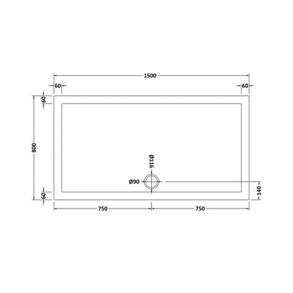 Hudson Reed Rectangular Trays Rectangular Shower Tray 1500 X 800mm Contemp White Acrylic Capped Abs Caco3 And Pu - JJ Building Materials