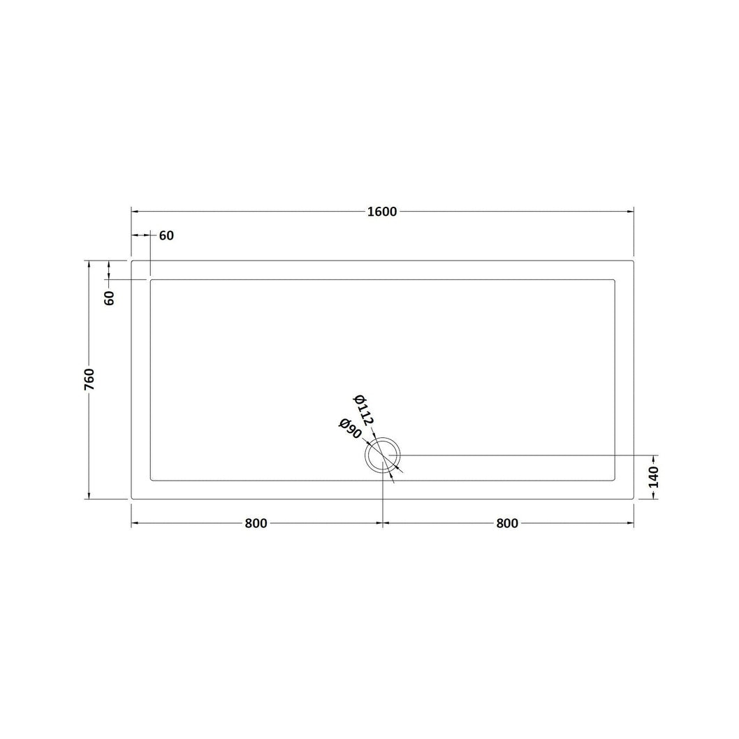 Hudson Reed Rectangular Trays Rectangular Shower Tray 1600 X 760mm Contemp Grey Slate Acrylic Capped Abs Caco3 And Pu - JJ Building Materials