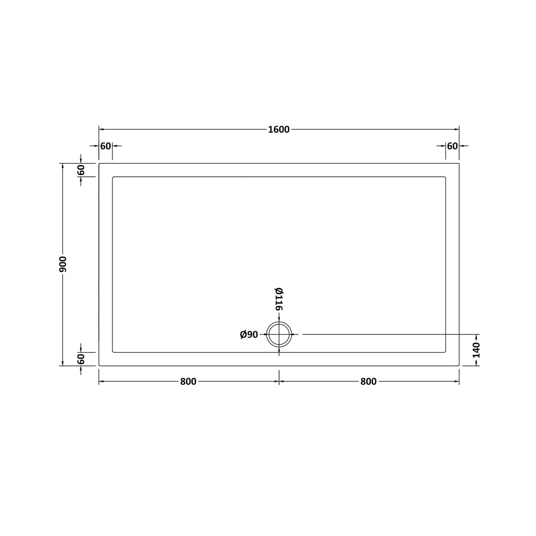Hudson Reed Rectangular Trays Rectangular Shower Tray 1600 X 900mm Contemp White Acrylic Capped Abs Caco3 And Pu - JJ Building Materials
