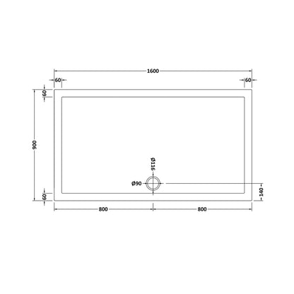 Hudson Reed Rectangular Trays Rectangular Shower Tray 1600 X 900mm Contemp White Acrylic Capped Abs Caco3 And Pu - JJ Building Materials