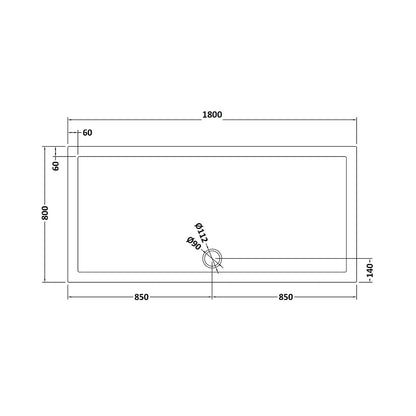 Hudson Reed Rectangular Trays Rectangular Shower Tray 1800 X 800mm Contemp Grey Slate Acrylic Capped Abs Caco3 And Pu - JJ Building Materials