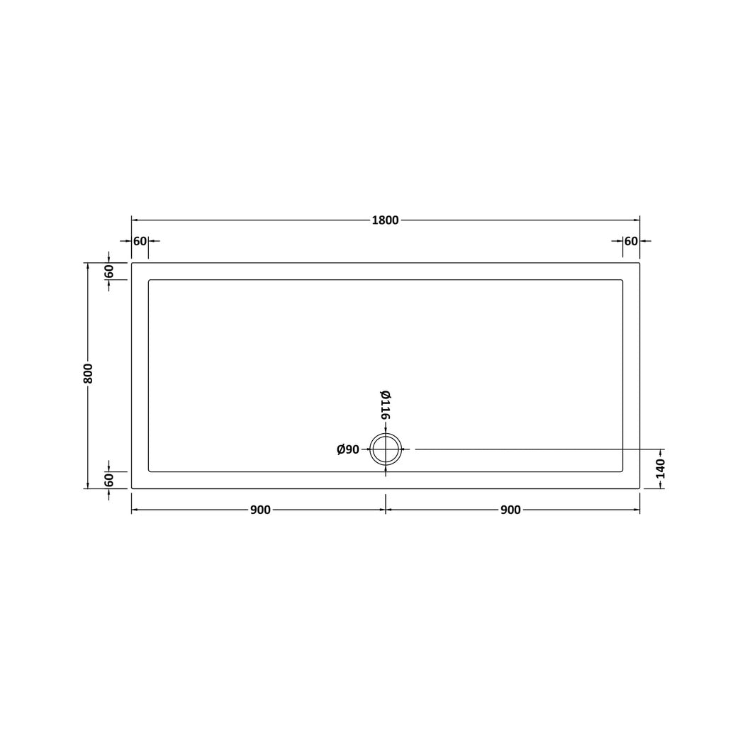 Hudson Reed Rectangular Trays Rectangular Shower Tray 1800 X 800mm Contemp White Acrylic Capped Abs Caco3 And Pu - JJ Building Materials