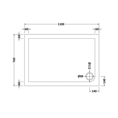 Hudson Reed Rectangular Trays Slip Resistant Rectangular Shower Tray 1100 X 760mm Contemp European White Acrylic Capped Abs Caco3 And Pu - JJ Building Materials
