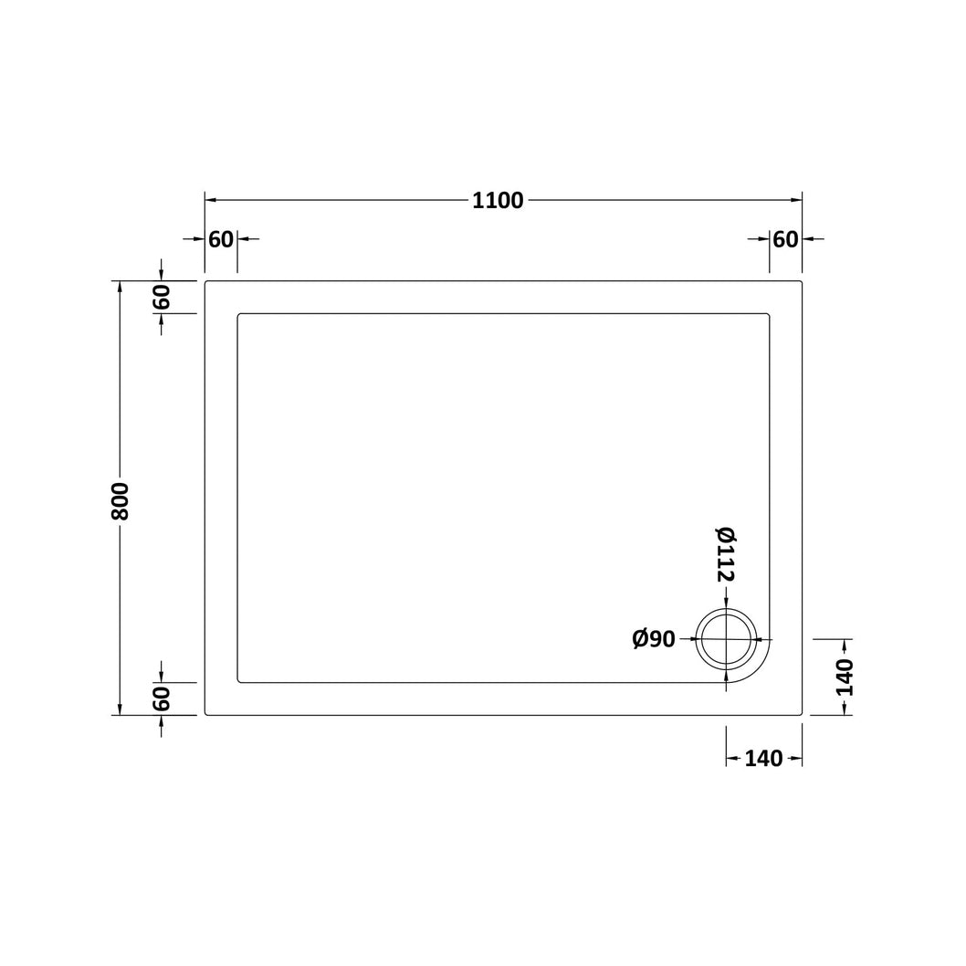 Hudson Reed Rectangular Trays Slip Resistant Rectangular Shower Tray 1100 X 800mm Contemp European White Acrylic Capped Abs Caco3 And Pu - JJ Building Materials