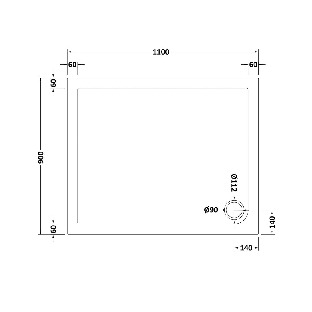 Hudson Reed Rectangular Trays Slip Resistant Rectangular Shower Tray 1100 X 900mm Contemp European White Acrylic Capped Abs Caco3 And Pu - JJ Building Materials