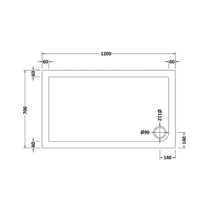 Hudson Reed Rectangular Trays Slip Resistant Rectangular Shower Tray 1200 X 700mm Contemp European White Acrylic Capped Abs Caco3 And Pu - JJ Building Materials