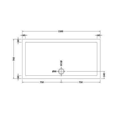Hudson Reed Rectangular Trays Slip Resistant Rectangular Shower Tray 1500 X 760mm Contemp European White Acrylic Capped Abs Caco3 And Pu - JJ Building Materials
