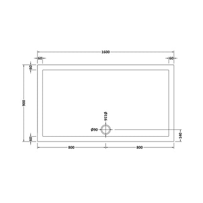 Hudson Reed Rectangular Trays Slip Resistant Rectangular Shower Tray 1600 X 900mm Contemp European White Acrylic Capped Abs Caco3 And Pu - JJ Building Materials
