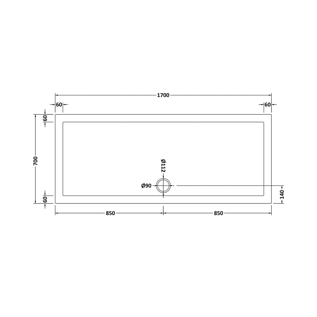 Hudson Reed Rectangular Trays Slip Resistant Rectangular Shower Tray 1700 X 700mm Contemp European White Acrylic Capped Abs Caco3 And Pu - JJ Building Materials