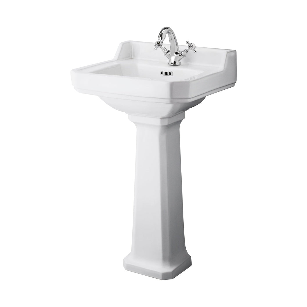 Hudson Reed Richmond 500mm Basin & Pedestal (1 Tap Hole) Trad White Vitreous China 850x500x370mm - JJ Building Materials
