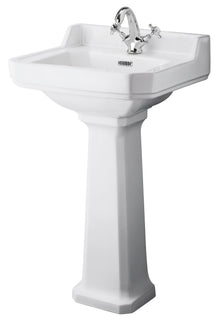 Hudson Reed Richmond 500mm Basin & Pedestal (1 Tap Hole) Trad White Vitreous China 850x500x370mm - JJ Building Materials