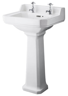 Hudson Reed Richmond 500mm Basin & Pedestal (2 Tap Hole) Trad White Vitreous China 850x495x365mm - JJ Building Materials