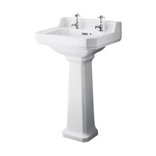 Hudson Reed Richmond 500mm Basin & Pedestal (2 Tap Hole) Trad White Vitreous China 850x495x365mm - JJ Building Materials