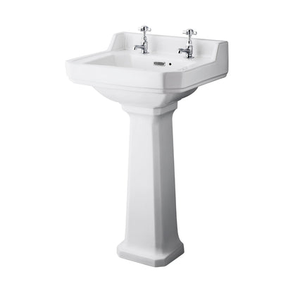 Hudson Reed Richmond 500mm Basin & Pedestal (2 Tap Hole) Trad White Vitreous China 850x495x365mm - JJ Building Materials