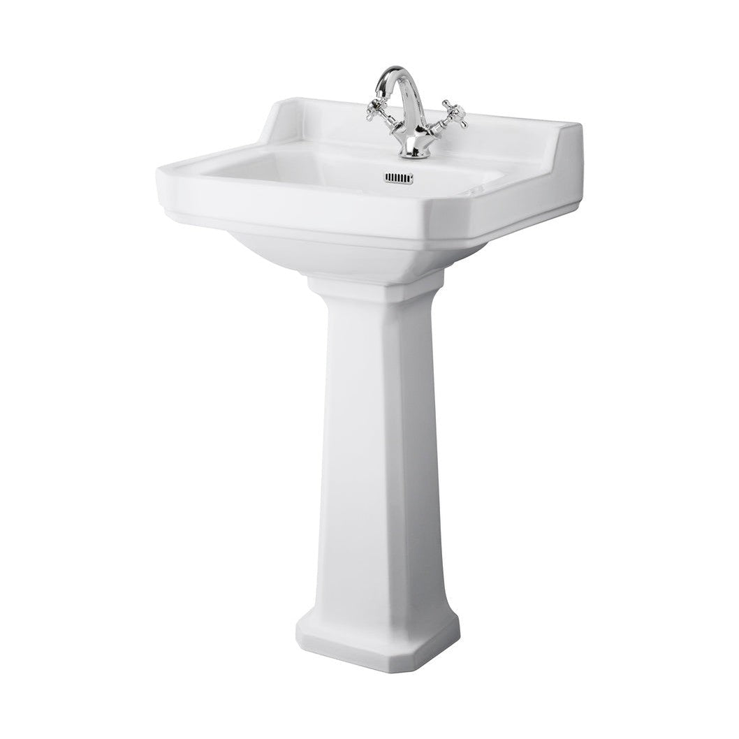 Hudson Reed Richmond 560mm 1th Basin & Comfort Height Ped Trad White Vitreous China 964x560x450mm - JJ Building Materials