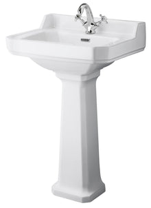 Hudson Reed Richmond 560mm 1th Basin & Comfort Height Ped Trad White Vitreous China 964x560x450mm - JJ Building Materials