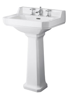 Hudson Reed Richmond 560mm 3th Basin & Comfort Height Ped Trad White Vitreous China 964x560x450mm - JJ Building Materials