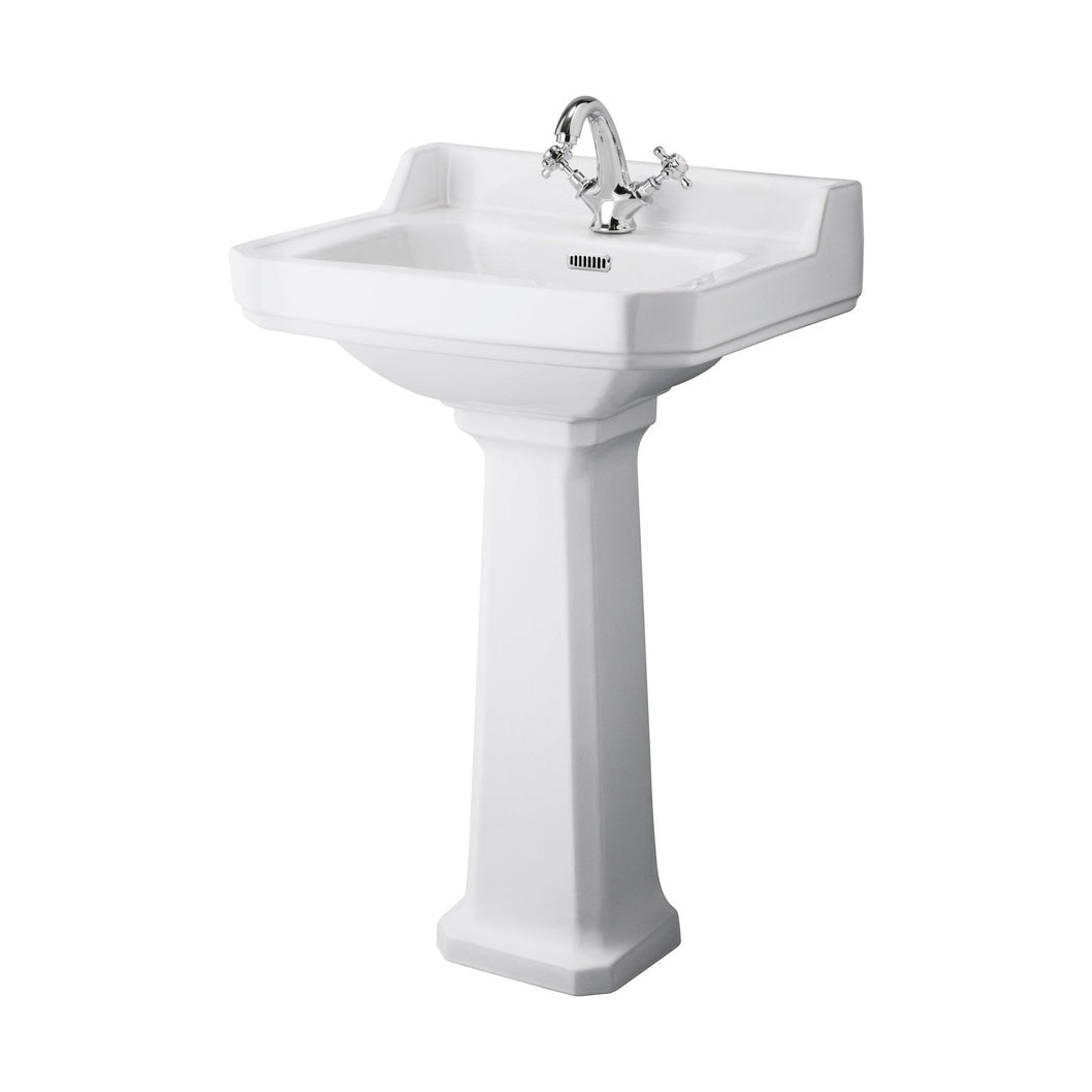 Hudson Reed Richmond 560mm Basin & Pedestal (1 Tap Hole) Trad White Vitreous China 897x550x455mm - JJ Building Materials