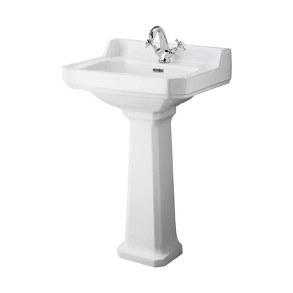 Hudson Reed Richmond 560mm Basin & Pedestal (1 Tap Hole) Trad White Vitreous China 897x550x455mm - JJ Building Materials