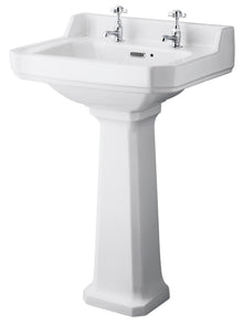 Hudson Reed Richmond 560mm Basin & Pedestal (2 Tap Hole) Trad White Vitreous China 905x565x460mm - JJ Building Materials
