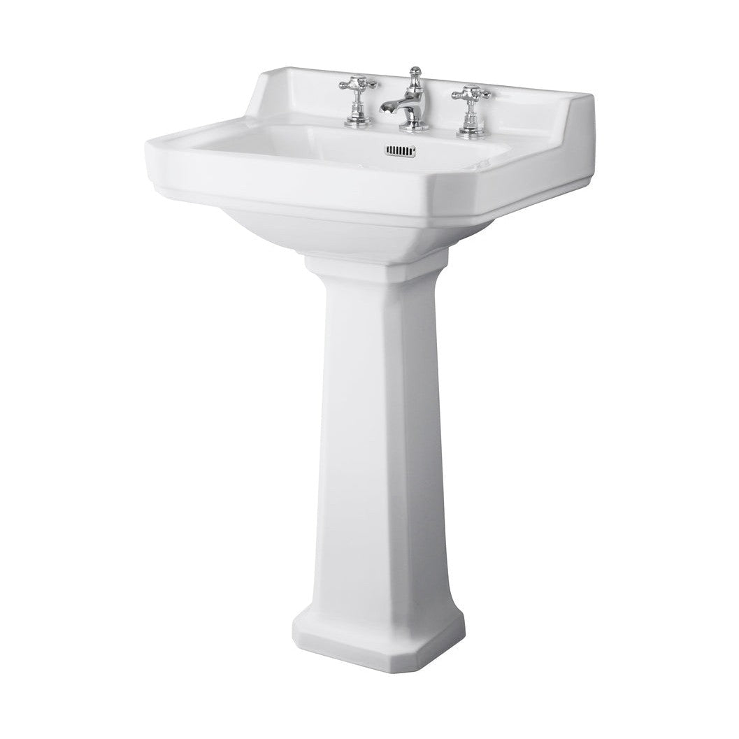 Hudson Reed Richmond 560mm Basin & Pedestal (3 Tap Hole) Trad White Vitreous China 905x560x450mm - JJ Building Materials