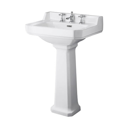 Hudson Reed Richmond 560mm Basin & Pedestal (3 Tap Hole) Trad White Vitreous China 905x560x450mm - JJ Building Materials