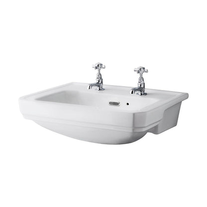 Hudson Reed Richmond 560mm Semi Recessed Basin (2 Tap Hole) Trad Matt White Vitreous China 208x560x450mm - JJ Building Materials