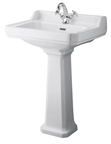 Hudson Reed Richmond 600mm 1th Basin & Comfort Height Ped Trad White Vitreous China 964x595x470mm - JJ Building Materials