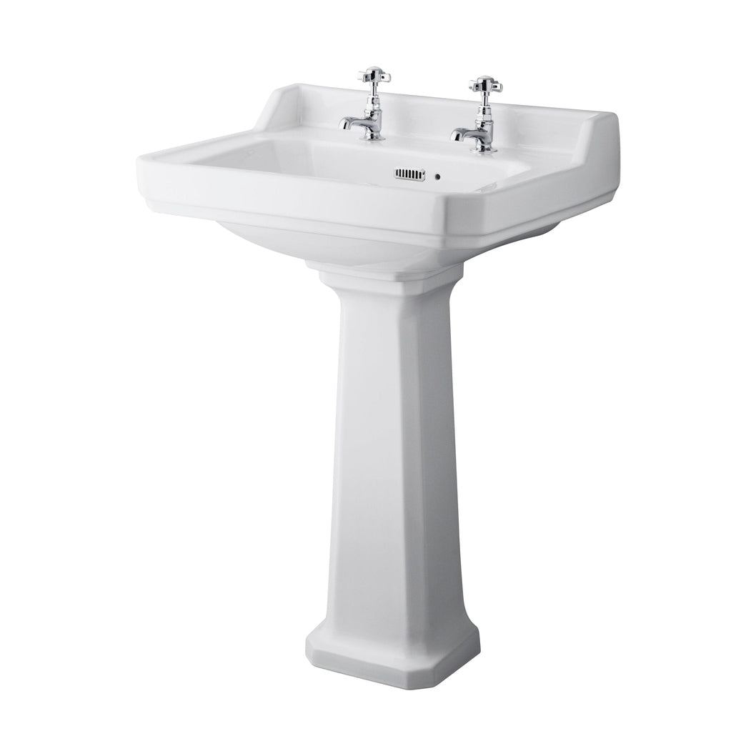 Hudson Reed Richmond 600mm 2th Basin & Comfort Height Ped Trad White Vitreous China 964x595x470mm - JJ Building Materials